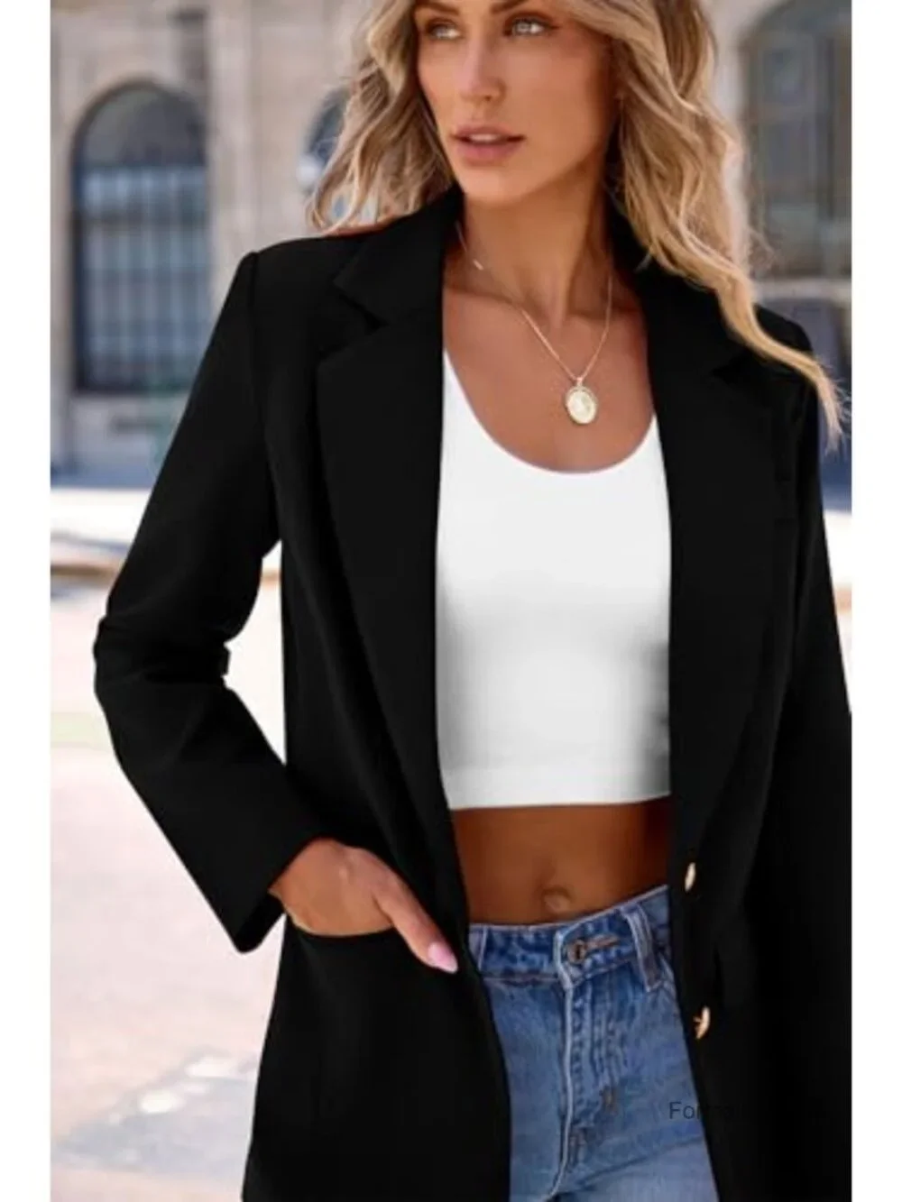 Women's Business Casual Blazer Notch Lapel Long Sleeve Padded Shoulders Work